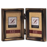 Lawrence Frames  Antique Pewter Hinged Double 2x3 Picture Frame - Beaded Edge Design