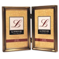 Lawrence Frames  Antique Pewter 4x6 Hinged Double Picture Frame - Bead Border Design