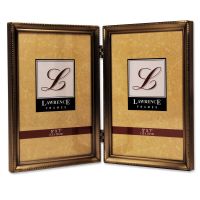 Lawrence Frames  Antique Pewter 5x7 Hinged Double Picture Frame - Bead Border Design