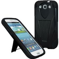 Amzer Double Layer Hybrid Case with Kickstand For Galaxy S III, Black