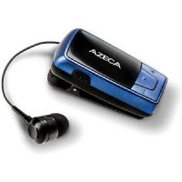 AZECA AZM04BL Clip On Bluetooth Headset with Retractable Earbud, Blue