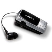 AZECA AZM04SL Clip On Bluetooth Headset with Retractable Earbud, Silver