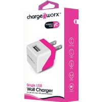 CHARGEWORX CX2601PK Single USB Wall Charger, Pink