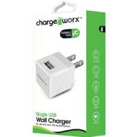 CHARGEWORX CX2601WH Single USB Wall Charger, White
