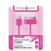 Chargeworx 3ft 30-Pin Sync & Charge Cable, Pink
