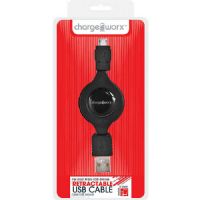 Chargeworx CX5506BK Retractable Micro USB Sync & Charge Cable, Black