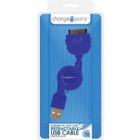 Chargeworx Retractable 30-Pin Sync & Charge Cable, Blue