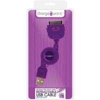 Chargeworx Retractable 30-Pin Sync & Charge Cable, Purple