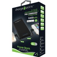Chargeworx 8400mAh Power Bank with Built-in Lightning and Micro USB Cable, Black
