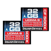 Delkin Devices 32GB CF500X 2 Pack CompactFlash Memory Cards, Rated 500X - 75MB/s Read, 40MB/s Write