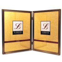 Lawrence Frames  Antique Brass 8x10 Hinged Double Picture Frame - Bead Border Design