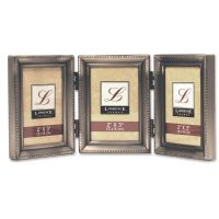 Lawrence Frames  Antique Pewter Hinged Triple 2x3 Picture Frame - Beaded Edge Design