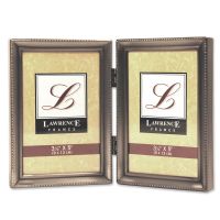 Lawrence Frames  Antique  Pewter Hinged Double 3.5x5 Picture Frame - Beaded Edge Design