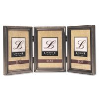 Lawrence Frames  Antique Pewter Hinged Triple 3.5x5 Picture Frame - Beaded Edge Design