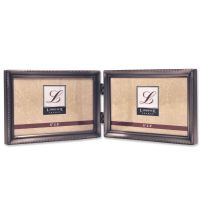 Lawrence Frames  Antique Pewter 4x6 Hinged Double Horizontal Picture Frame - Bead Border Design