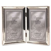 Lawrence Frames  Polished Silver Plate 4x6 Hinged Double Picture Frame - Bead Border Design