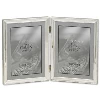 Lawrence Frames  Polished Silver Plate 5x7 Hinged Double Picture Frame - Bead Border Design