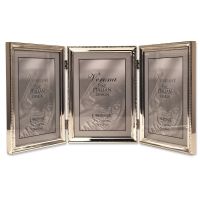 Lawrence Frames  Polished Silver Plate 5x7 Hinged Triple Picture Frame - Bead Border Design