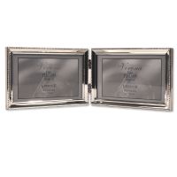 Lawrence Frames  Polished Silver Plate 4x6 Hinged Double Horizontal Picture Frame - Bead Border Design