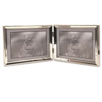 Lawrence Frames  Polished Silver Plate 5x7 Hinged Double Horizontal - Bead Border Design