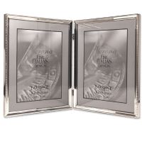 Lawrence Frames  Polished Silver Plate 8x10 Hinged Double Picture Frame - Bead Border Design