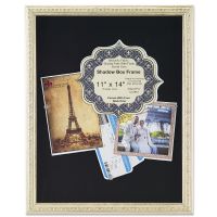 Lawrence Frames 11x14 Silver Shadow Box Frame with Decorative Classic Design - Black Linen Display Area