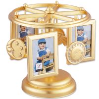 Lawrence Frames  Wind Up Musical Carousel Picture Frame - Gold Sun, Moon, and Stars Design - Holds 6 2x3 Photos