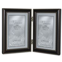 Lawrence Frames  4x6 Hinged Double (Vertical) Metal Picture Frame Oil Rubbed Bronze with Delicate Beading