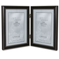 Lawrence Frames  5x7 Hinged Double (Vertical) Metal Picture Frame Oil Rubbed Bronze with Delicate Beading