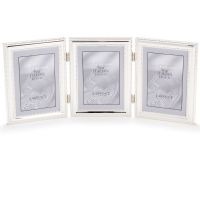 Lawrence Frames  510745T Silver Plated Double Bead 4x5 Hinged Triple Picture Frame