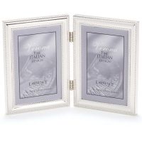 Lawrence Frames  4x6 Hinged Double (Vertical) Metal Picture Frame Silver-Plate with Delicate Beading