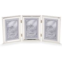 Lawrence Frames  4x6 Hinged Triple (Vertical) Metal Picture Frame Silver-Plate with Delicate Beading