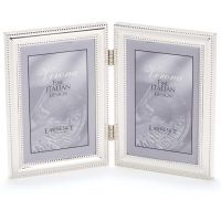 Lawrence Frames  5x7 Hinged Double (Vertical) Metal Picture Frame Silver-Plate with Delicate Beading