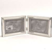 Lawrence Frames  4x6 Hinged Double (Horizontal) Metal Picture Frame Silver-Plate with Delicate Beading