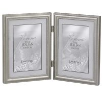 Lawrence Frames  4x6 Hinged Double (Vertical) Metal Picture Frame Pewter Finish with Delicate Beading