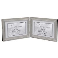 Lawrence Frames  4x6 Hinged Double (Horizontal) Metal Picture Frame Pewter Finish with Delicate Beading