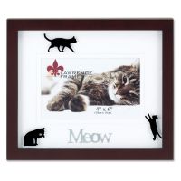 Lawrence Frames  Walnut Wood 4x6 Meow Picture Frame - Matted Shadow Box Cat Frame