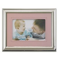 Lawrence Frames  Silver Plated 4x6 Metal Picture Frame - Pink Faux Leather Mat