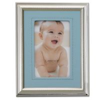 Lawrence Frames  Silver Plated 4x6 Metal Picture Frame - Blue Faux Leather Mat