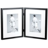 Lawrence Frames  Black Wood 8x10 Hinged Double Picture Frame Matted to 5x7