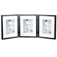 Lawrence Frames  Black Wood 8x10 Hinged Triple Picture Frame - Comes with Bevel Cut Mats for 5x7 Photos