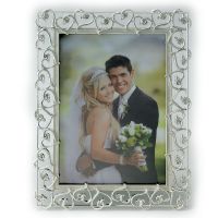 Lawrence Frames  5x7 Silver Plated Metal Picture Frame - Open Heart Design with Crystals and Ivory Enamel