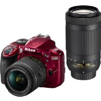 Nikon 1574 D3400 DSLR Camera with 18-55mm and 70-300mm Lenses (Red)