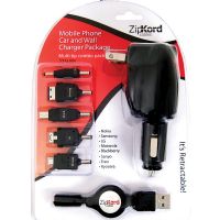 Zipkord Multi-Tip Retractable Car/Wall/PC Combo Charger Pack
