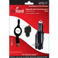 Zipkord Micro Tip, iPad & iPhone Dual USB Car/Wall Charger