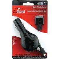 Zipkord Retractable Car Charger for iPhone & Micro USB