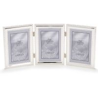 Lawrence Frames  5x7 Hinged Triple (Vertical) Metal Picture Frame Silver-Plate with Delicate Beading